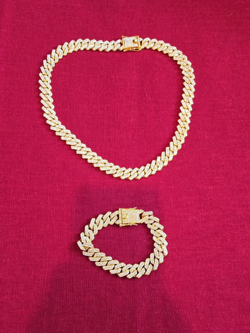 ASOS Gold & Crystal Paved Cuban Link Necklace and Bracelet Set
